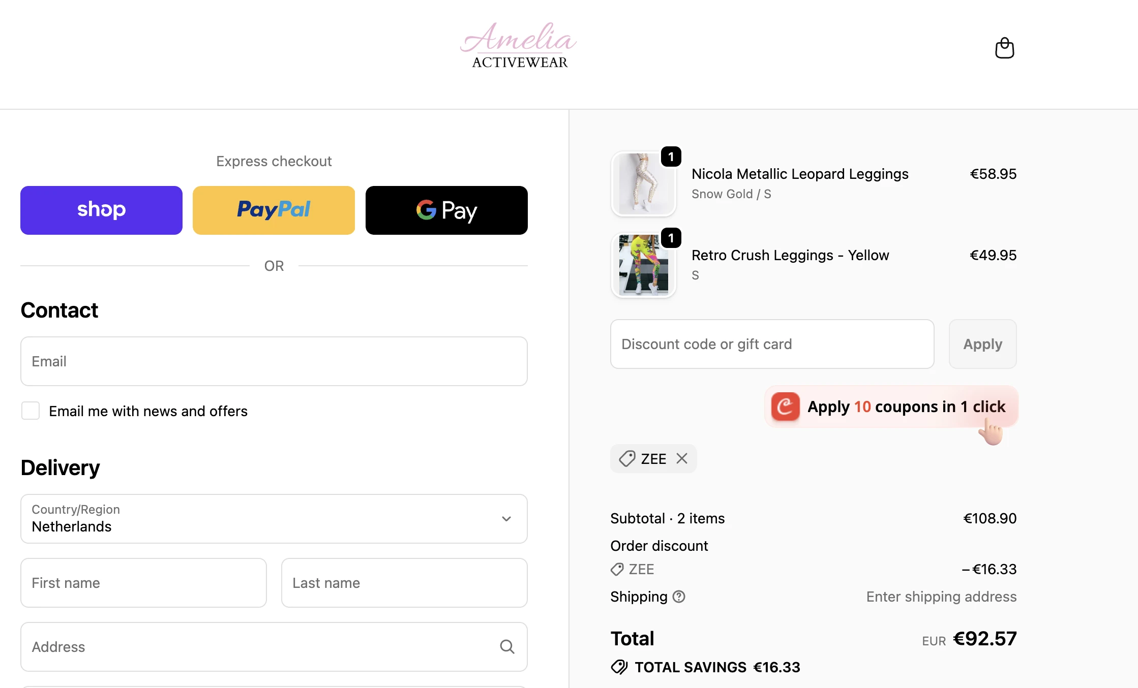 Use Discount Code ZEE for 15% OFF Sitewide at ameliaactivewear.com